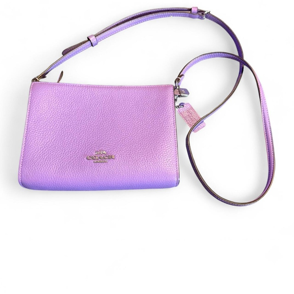 Coach Slim Bag in beautiful Iris/Light Violet pebbled leather.